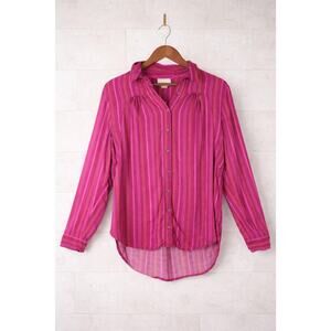 Maeve Anthropologie Striped Blouse Medium Purple Fuchsia Long Sleeve High Low